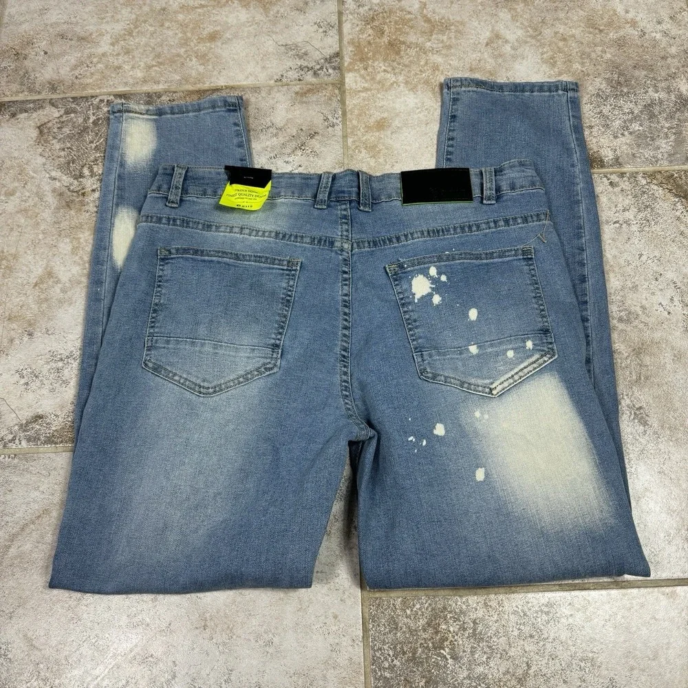 GS115 Denim Jeans Men's 34x31 Blue Factory Distressed 100% Cotton‎ Studded